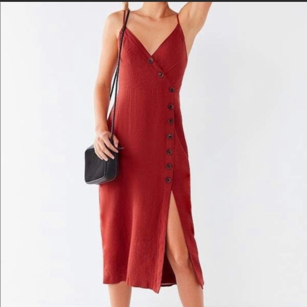 Rust colored Urban Outfitters dress with slit
